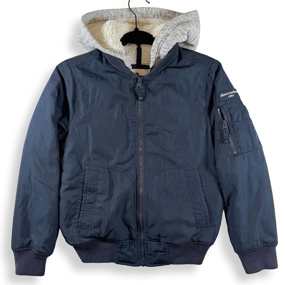 Abercrombie Kids Navy Blue Sherpa Lined Hooded Bomber Jacket Size 11/12